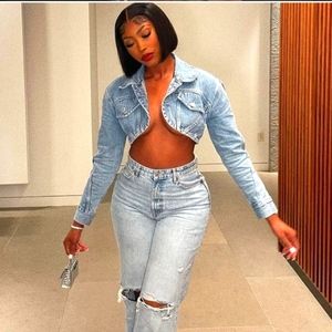 Brand New - ZARA DENIM CROPPED JACKET COLLARED BLUE NEW SIZE L